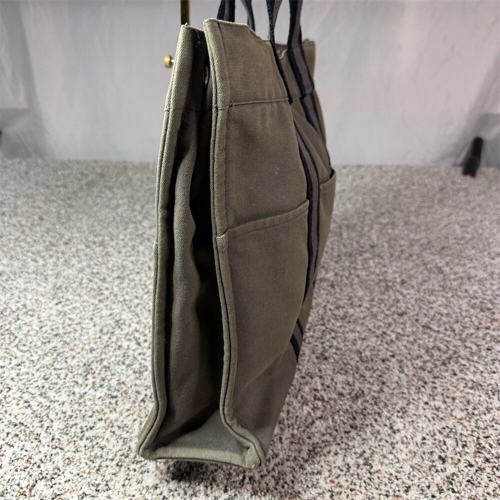 Hermès Fourre Tout Tote Bag Womens Gray Black Striped Double Handles Snap - Picture 15 of 15